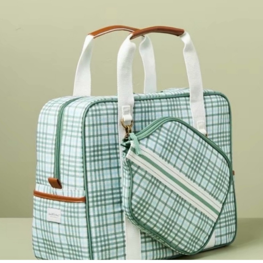Magnolia Hearth and Hand Plaid Green and White Pickleball Bag Set
